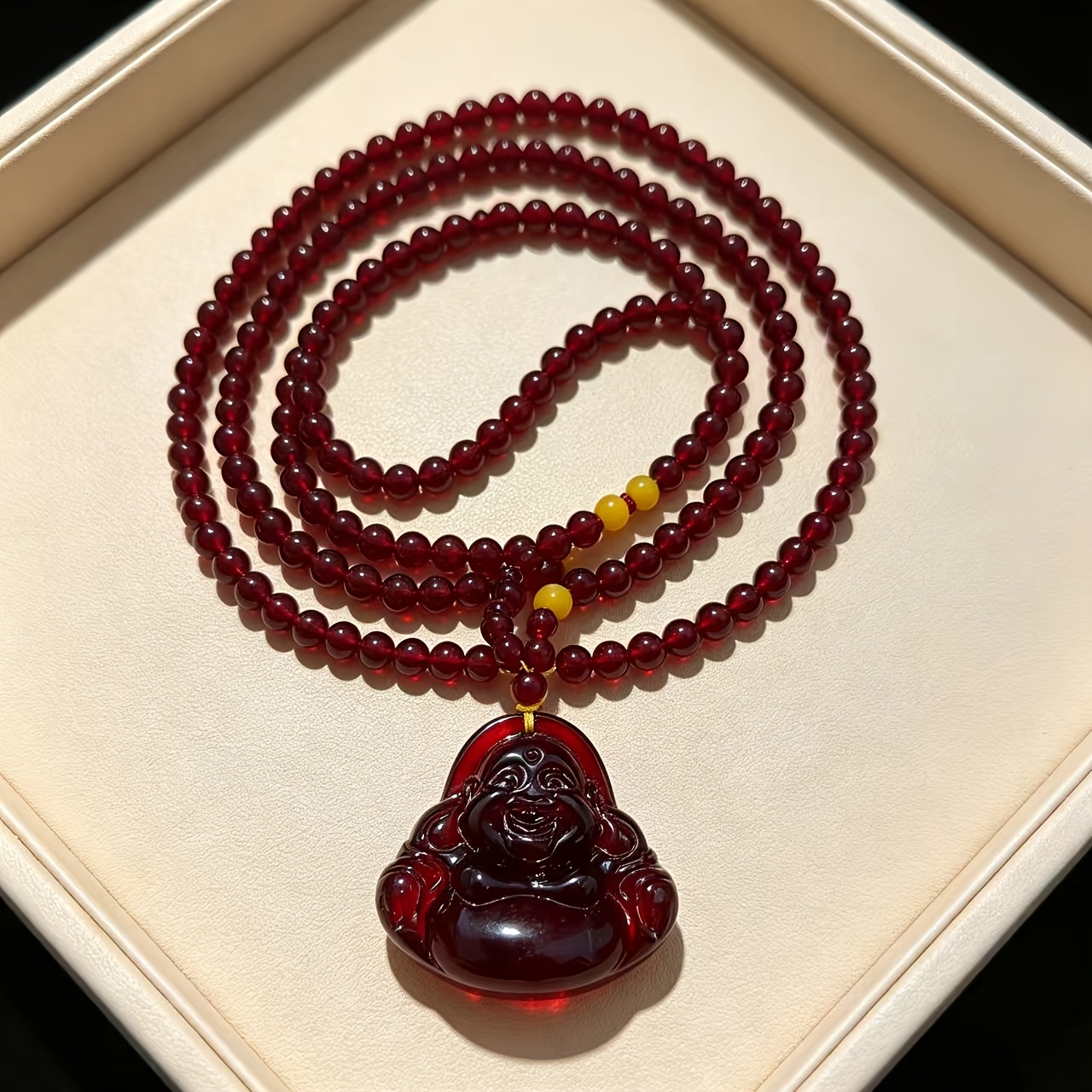 High-Value Blood Pool Amber Maitreya Pendant Necklace